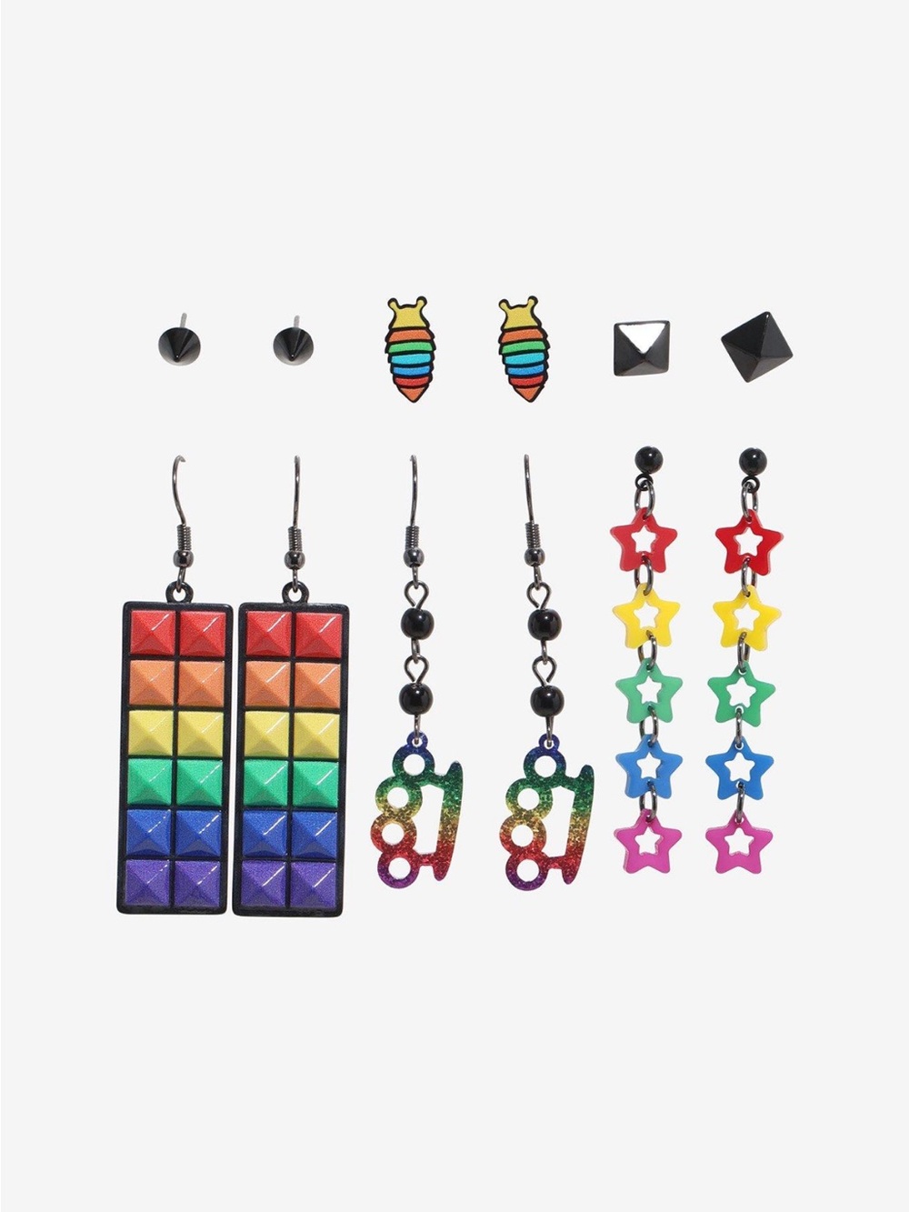 Rainbow Stud and Dangle Earring Set - Colorful Pride Style
